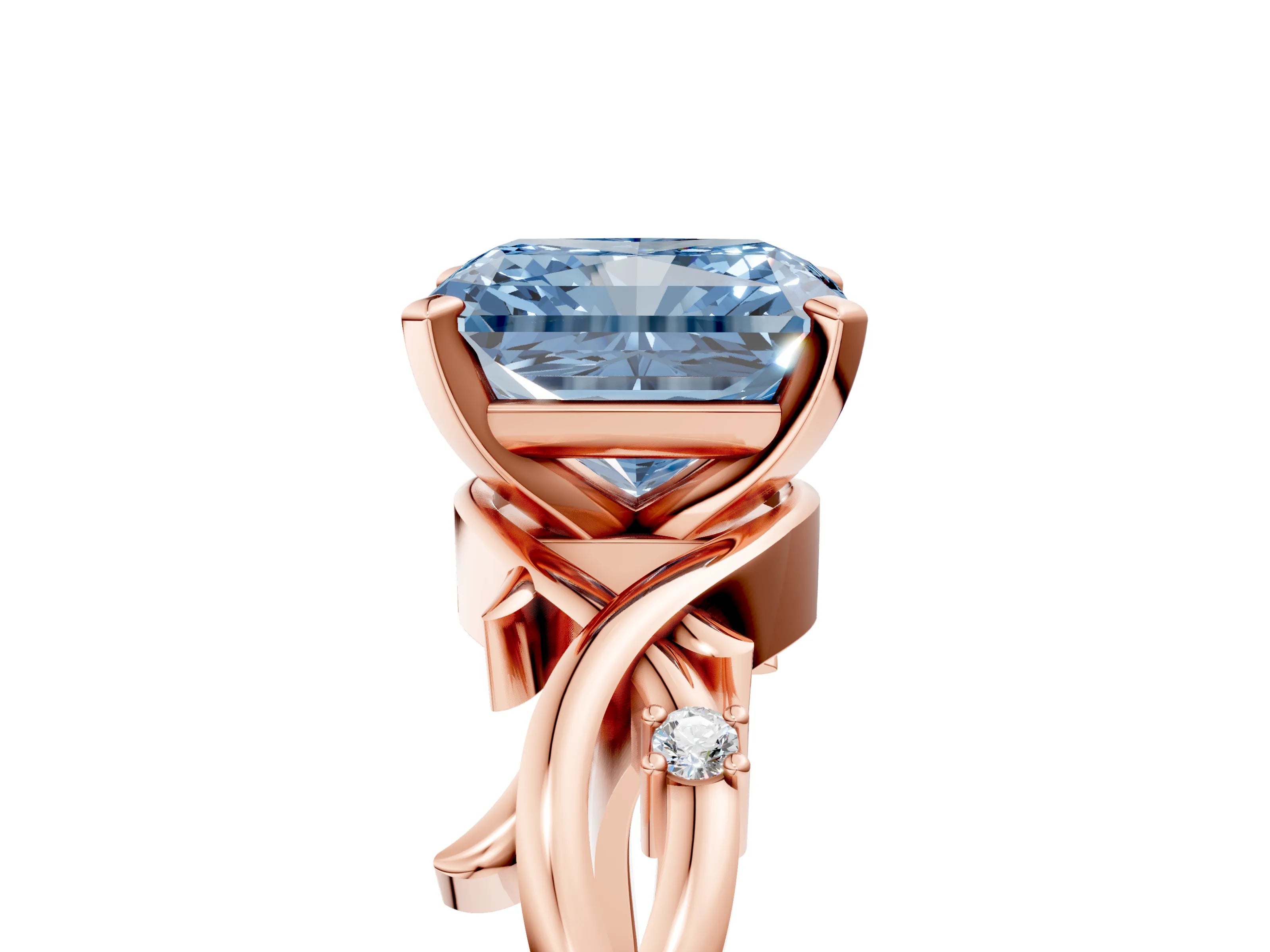 Rose gold Fancy Blue Radiant Cut Diamond Solitaire Ring with Twisted Band and Prong Setting_204