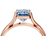 Rose gold Fancy Blue Radiant Cut Diamond Solitaire Twist Band Prong Setting Ring_59