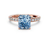 Rose gold Fancy Blue Radiant  Cut Diamond Solitaire with Pave Band and Four-Prong Setting 1