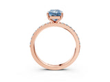 Rose gold Fancy Blue Radiant  Cut Diamond Solitaire with Pave Band and Four-Prong Setting 4