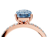 Rose gold Fancy Blue Radiant  Cut Diamond Solitaire with Pave Band and Four-Prong Setting 5