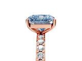 Rose gold Fancy Blue Radiant  Cut Diamond Solitaire with Pave Band and Four-Prong Setting