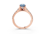 Rose gold Fancy Blue Radiant  Cut Diamond Solitaire with Pave Band and Four-Prong Setting_116