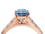Rose gold Fancy Blue Radiant  Cut Diamond Solitaire with Pave Band and Four-Prong Setting_117