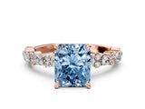 Rose gold Fancy Blue Radiant Cut Diamond Solitaire with Side Stones, Pave Band, Four-Prong Setting_102