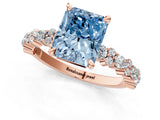 Rose gold Fancy Blue Radiant Cut Diamond Solitaire with Side Stones, Pave Band, Four-Prong Setting_103