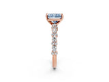 Rose gold Fancy Blue Radiant Cut Diamond Solitaire with Side Stones, Pave Band, Four-Prong Setting_104