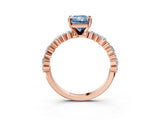 Rose gold Fancy Blue Radiant Cut Diamond Solitaire with Side Stones, Pave Band, Four-Prong Setting_105