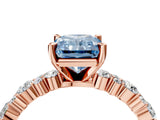Rose gold Fancy Blue Radiant Cut Diamond Solitaire with Side Stones, Pave Band, Four-Prong Setting_106