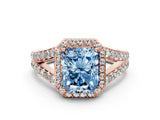 Rose gold Fancy Blue Radiant Cut Diamond Split Shank Halo Ring with Four-Prong Setting_58