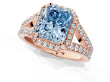Rose gold Fancy Blue Radiant Cut Diamond Split Shank Halo Ring with Four-Prong Setting_59