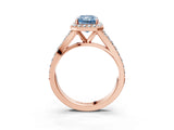 Rose gold Fancy Blue Radiant Cut Diamond Split Shank Halo Ring with Four-Prong Setting_61