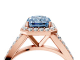 Rose gold Fancy Blue Radiant Cut Diamond Split Shank Halo Ring with Four-Prong Setting_62