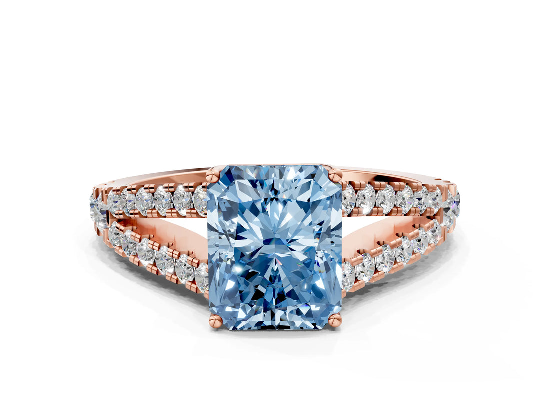 Rose gold Fancy Blue Radiant Cut Diamond Split Shank Pavé Engagement Ring with Four-Prong Setting_77