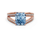Rose gold Fancy Blue Radiant Cut Diamond Split Shank Ring with Pavé Band and Four-Prong Setting_44