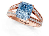 Rose gold Fancy Blue Radiant Cut Diamond Split Shank Ring with Pavé Band and Four-Prong Setting_45