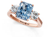 Rose gold Fancy Blue Radiant Cut Diamond Three-Stone Engagement Ring with Prong Setting and Pavé Band_1