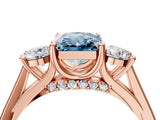 Rose gold Fancy Blue Radiant Cut Diamond Three-Stone Engagement Ring with Prong Setting and Pavé Band_4