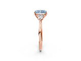 Rose gold Fancy Blue Radiant Cut Diamond Three-Stone Ring with Pear Side Stones and Four-Prong Setting_62