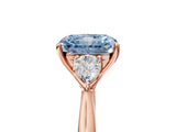 Rose gold Fancy Blue Radiant Cut Diamond Three-Stone Ring with Pear Side Stones and Four-Prong Setting_65