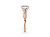 Rose gold Fancy Blue Radiant Cut Diamond Three-Stone Ring with Prong Setting and Pavé Band_2