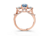 Rose gold Fancy Blue Radiant Cut Diamond Three-Stone Ring with Prong Setting and Pavé Band_3