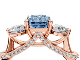 Rose gold Fancy Blue Radiant Cut Diamond Three-Stone Ring with Prong Setting and Pavé Band_4