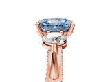Rose gold Fancy Blue Radiant Cut Diamond Three-Stone Ring with Prong Setting and Pavé Band_5