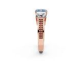 Rose gold Fancy Blue Radiant Cut Diamond Three-Stone Ring with Prong Setting and Textured Band_14