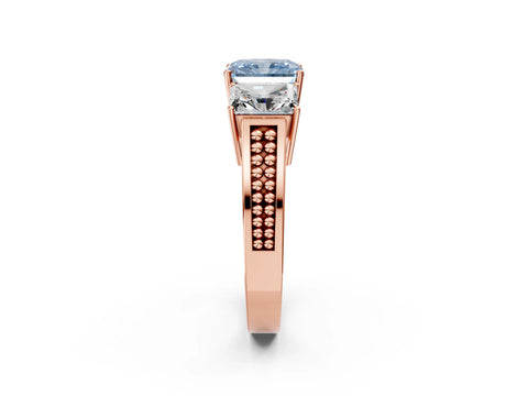 Rose gold Fancy Blue Radiant Cut Diamond Three-Stone Ring with Prong Setting and Textured Band_14