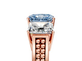 Rose gold Fancy Blue Radiant Cut Diamond Three-Stone Ring with Prong Setting and Textured Band_17