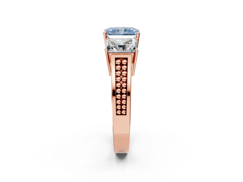 Rose gold Fancy Blue Radiant Cut Diamond Three-Stone Ring with Prong Setting and Textured Band_26