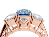 Rose gold Fancy Blue Radiant Cut Diamond Three-Stone Ring with Prong Setting and Textured Band_28