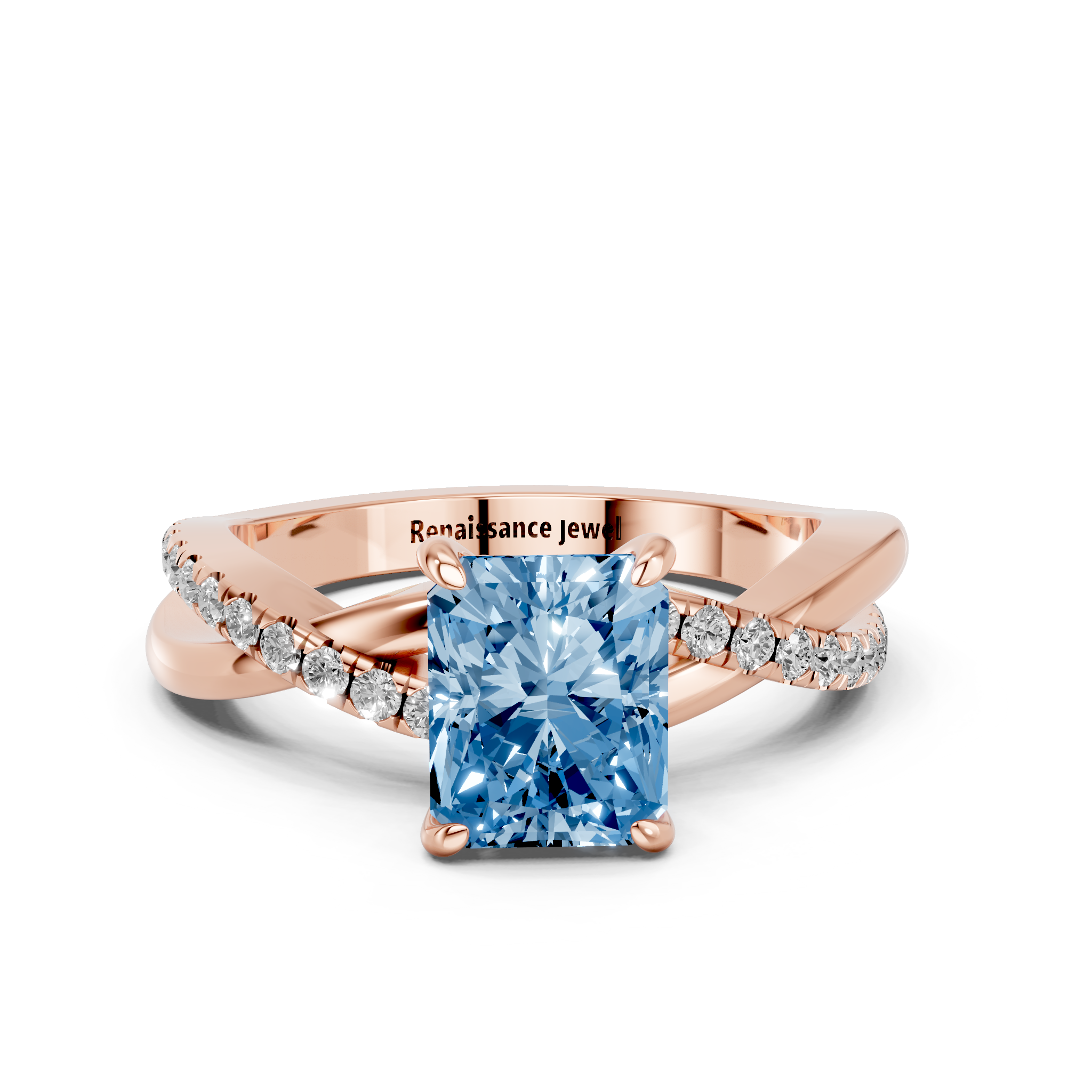 Rose gold Fancy Blue Radiant  Cut Diamond Twist Band Solitaire with Prong Setting_11