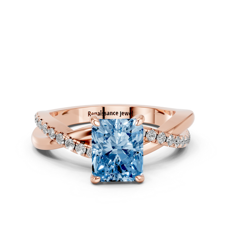 Rose gold Fancy Blue Radiant  Cut Diamond Twist Band Solitaire with Prong Setting_11