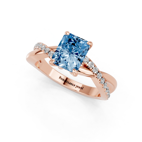 Rose gold Fancy Blue Radiant  Cut Diamond Twist Band Solitaire with Prong Setting_3