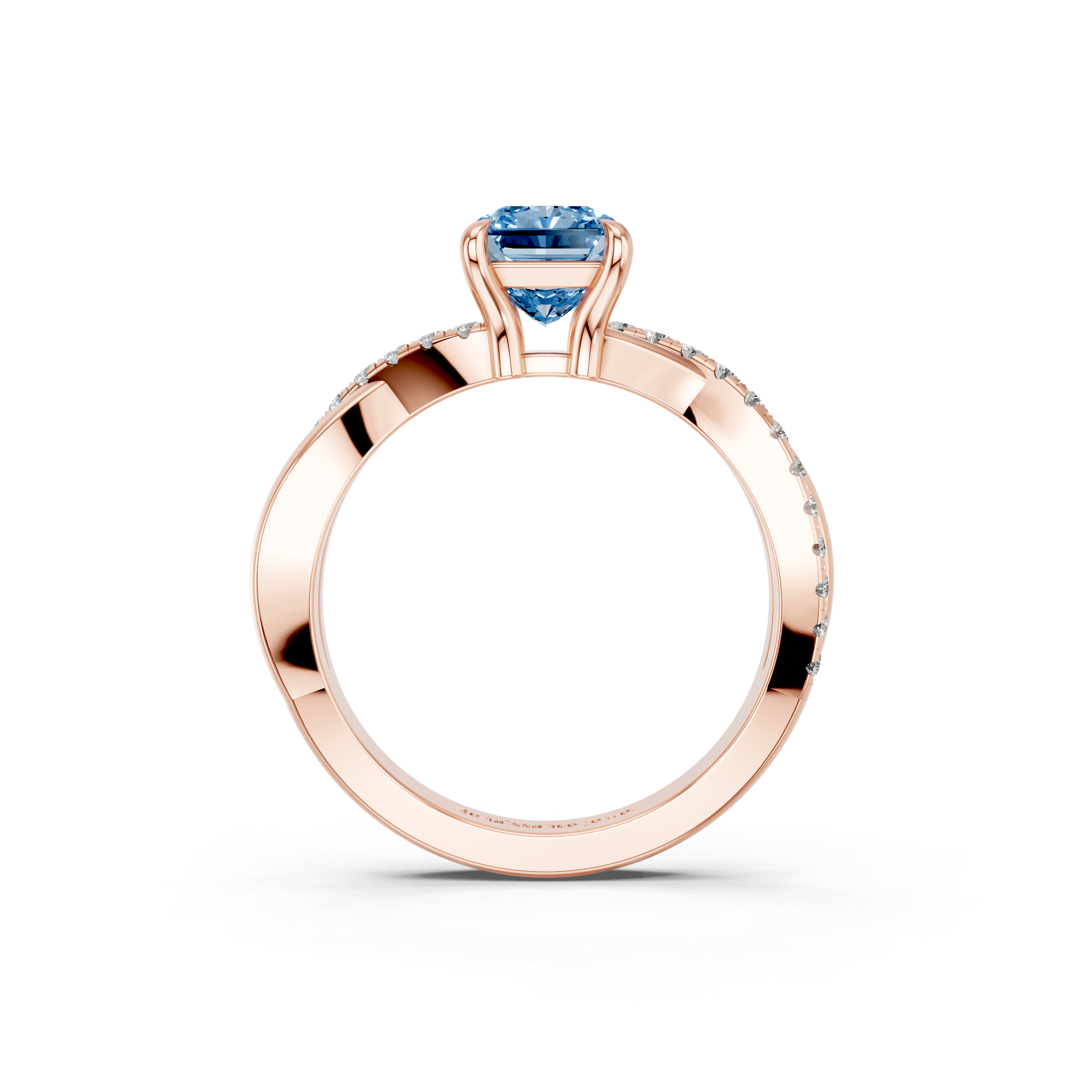 Rose gold Fancy Blue Radiant  Cut Diamond Twist Band Solitaire with Prong Setting_5