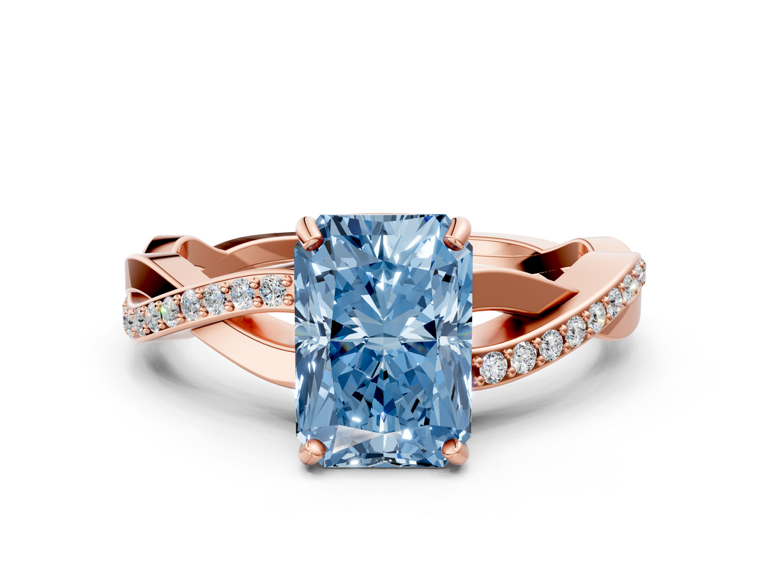 Rose gold Fancy Blue Radiant  Cut Diamond Twisted Band Engagement Ring with Prong Setting_3