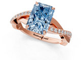 Rose gold Fancy Blue Radiant  Cut Diamond Twisted Band Engagement Ring with Prong Setting_4