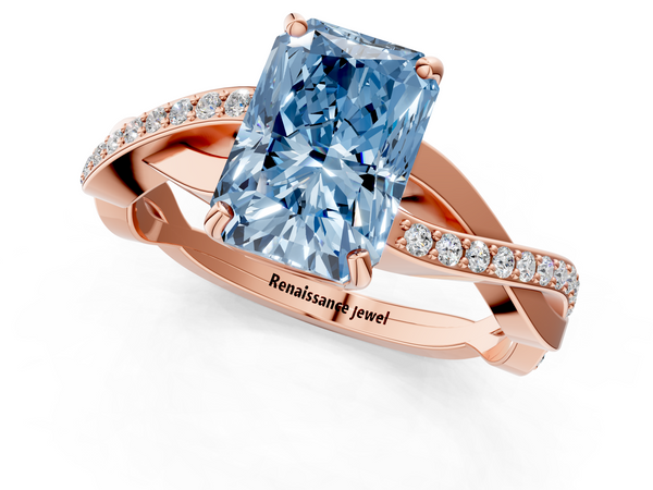 Rose gold Fancy Blue Radiant  Cut Diamond Twisted Band Engagement Ring with Prong Setting