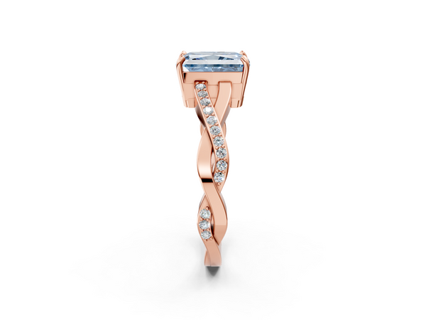 Rose gold Fancy Blue Radiant  Cut Diamond Twisted Band Engagement Ring with Prong Setting