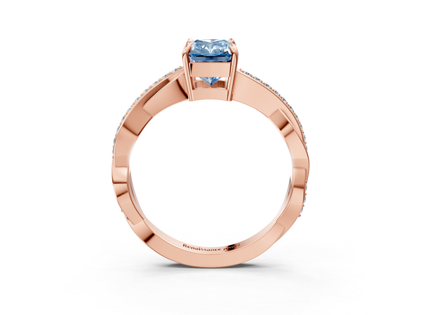Rose gold Fancy Blue Radiant  Cut Diamond Twisted Band Engagement Ring with Prong Setting