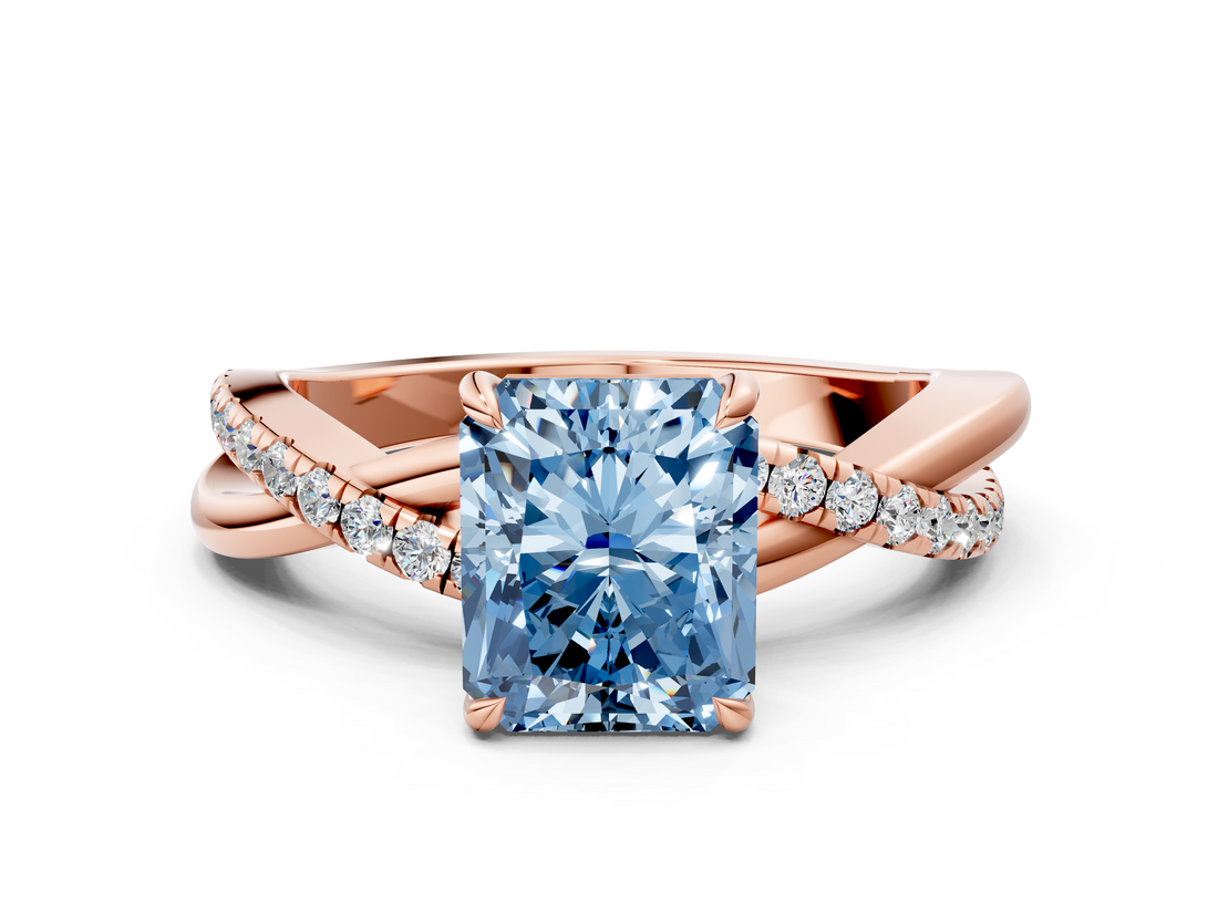 Rose gold Fancy Blue Radiant  Cut Diamond Twisted Band with Pavé Setting and Four-Prong Setting_20