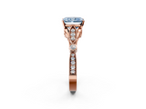 Rose gold Fancy Blue Radiant  Cut Diamond with Milgrain Marquise and Bezel Accents on a Solitaire Band with Prong Setting_197