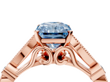 Rose gold Fancy Blue Radiant  Cut Diamond with Milgrain Marquise and Bezel Accents on a Solitaire Band with Prong Setting_199