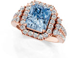 Rose gold Fancy Blue Radiant  Cut Double Halo Diamond Engagement Ring with Pave Band and Four-Prong Setting 1