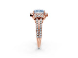 Rose gold Fancy Blue Radiant  Cut Double Halo Diamond Engagement Ring with Pave Band and Four-Prong Setting 2