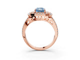 Rose gold Fancy Blue Radiant  Cut Double Halo Diamond Engagement Ring with Pave Band and Four-Prong Setting 3