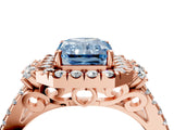 Rose gold Fancy Blue Radiant  Cut Double Halo Diamond Engagement Ring with Pave Band and Four-Prong Setting 4