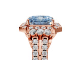 Rose gold Fancy Blue Radiant  Cut Double Halo Diamond Engagement Ring with Pave Band and Four-Prong Setting 5